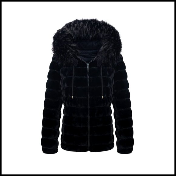 Faux Fur Reversible Puffer Coat with Hood Double Sided Winter Fashion Jacket